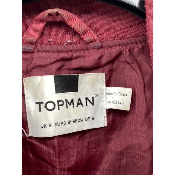 TOPMAN Men's Burgundy Mandarin-Collar Long Sleeve Zip-Up Bomber Jacket SZ S - Picture 9 of 11